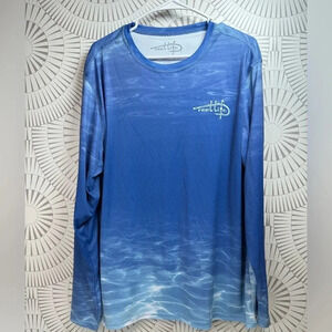 Reel Life Mens XL Long Sleeve Fishing‎ Shirt Blue Under Water Ocean Floor Print